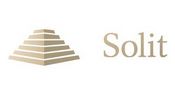 Logo der SOLIT als goldener Schriftzug neben goldener Pyramide